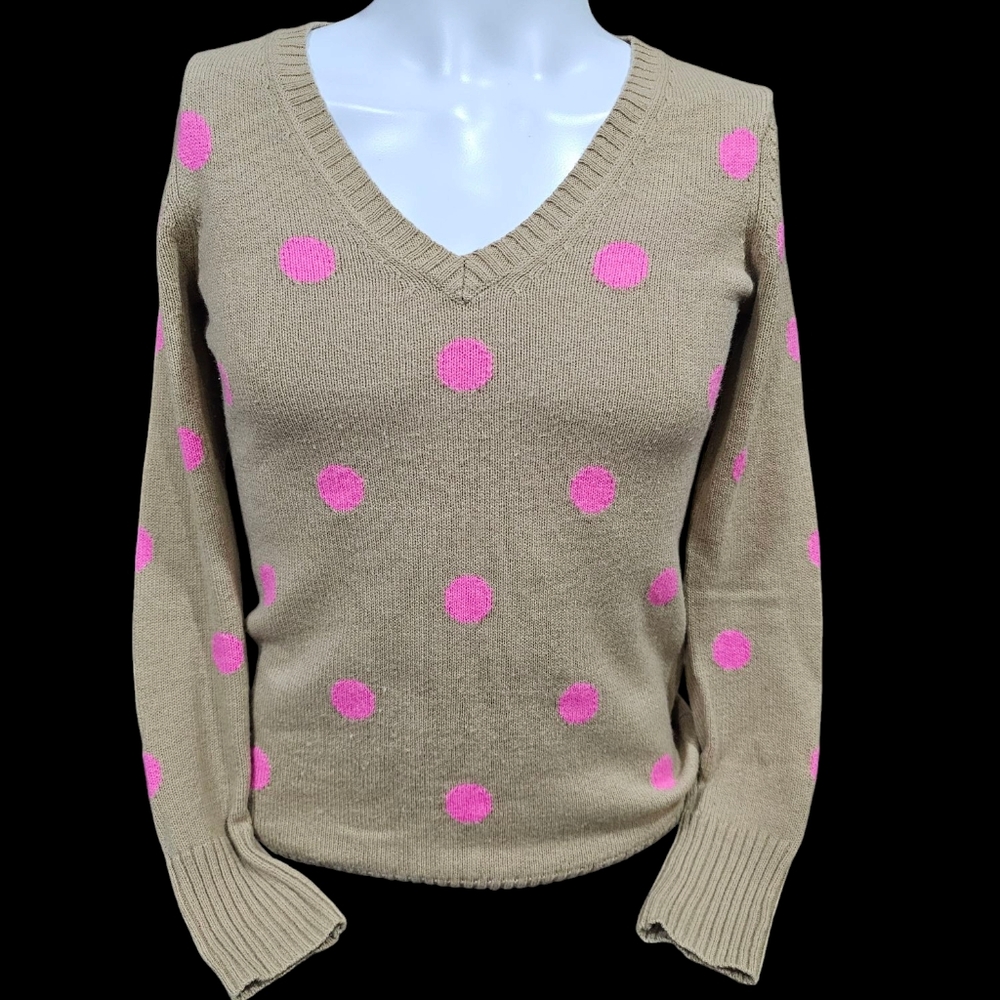 Womens Polka Dot V-Neck Sweater - Tan and Pink‎ Gap Size Extra Small